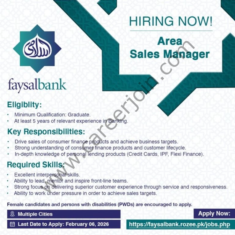 Faysal Bank Limited Jobs Area Sales Manager 4 Faysal Bank