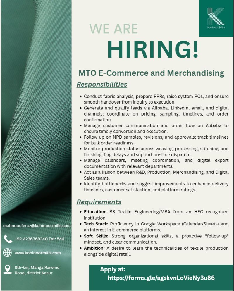 Kohinoor Mills Limited Jobs MTO E-Commerce & Merchandising 4 KOhinoor