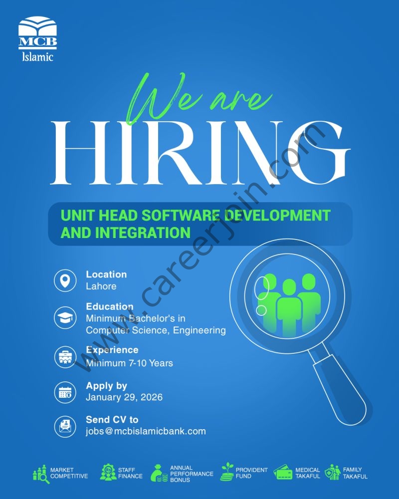 MCB Islamic Bank Jobs Unit Head Software Development and Integration 4 MCB ISlamic