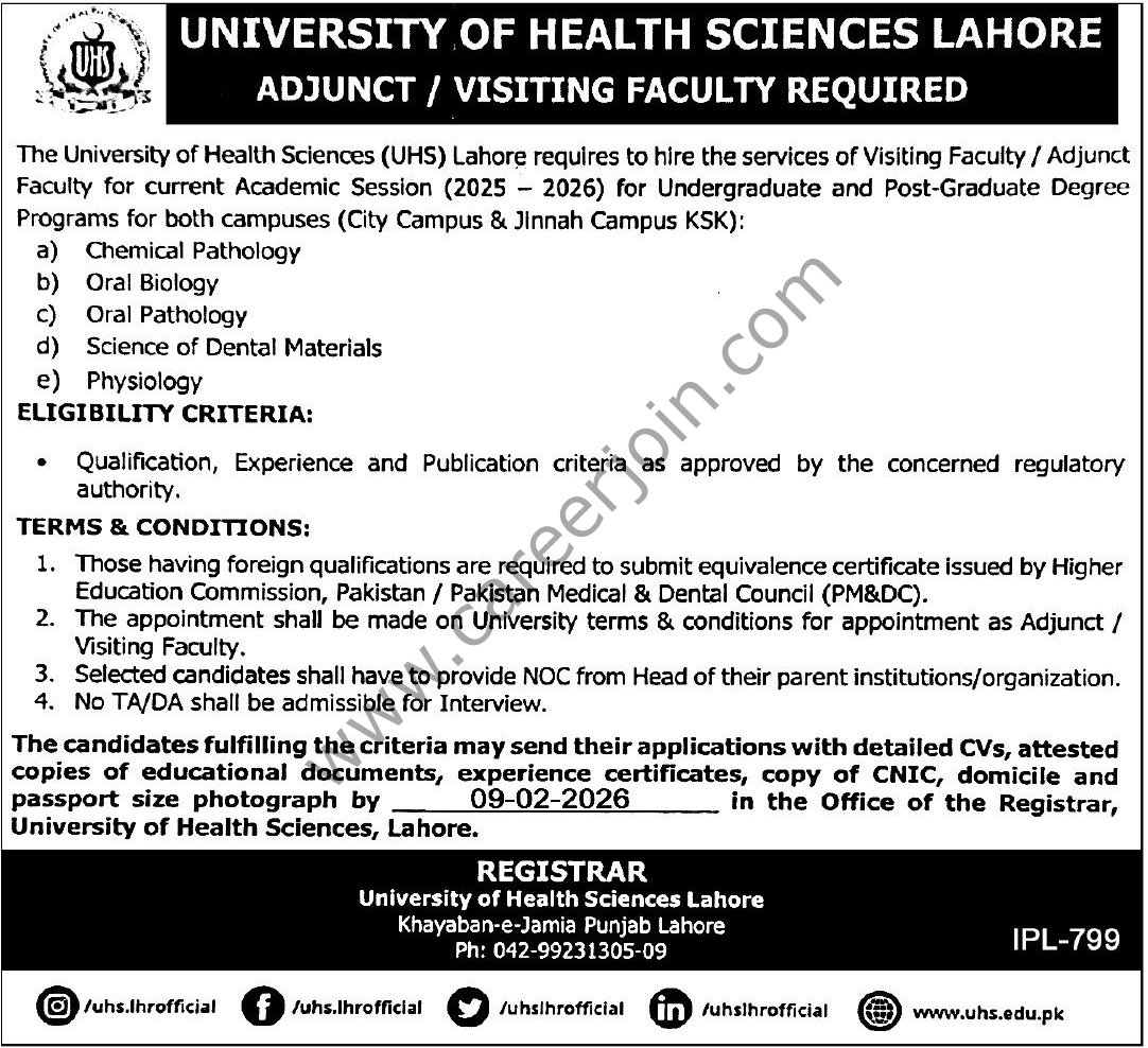 University Of Health Sciences Lahore UHS Jobs 24 January 2026 Express Tribune