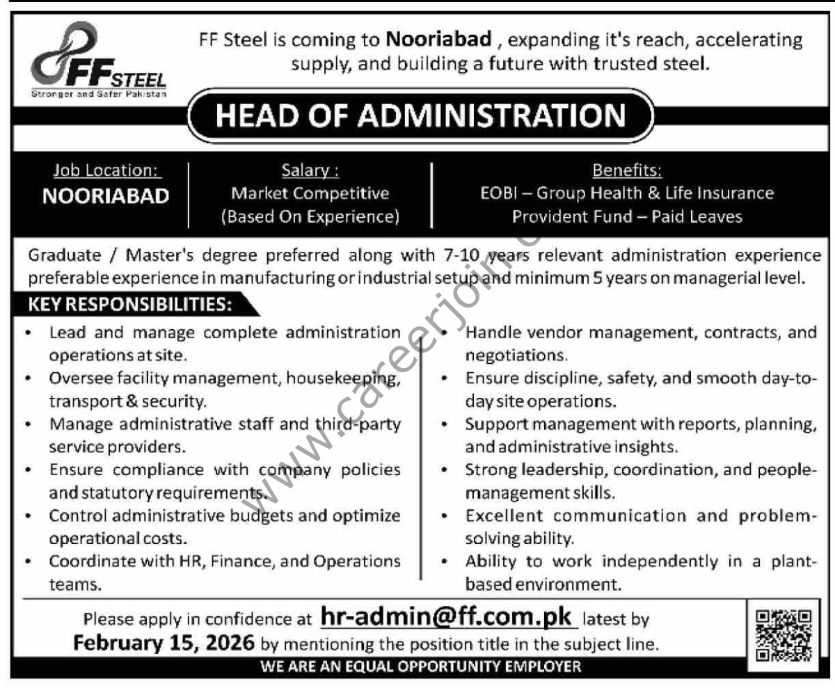 FF Steel Jobs Head of AdministrationFF Steel Jobs Head of Administration 4 FF Steel Jobs 08 February 2026 Dawn 1200x989 1