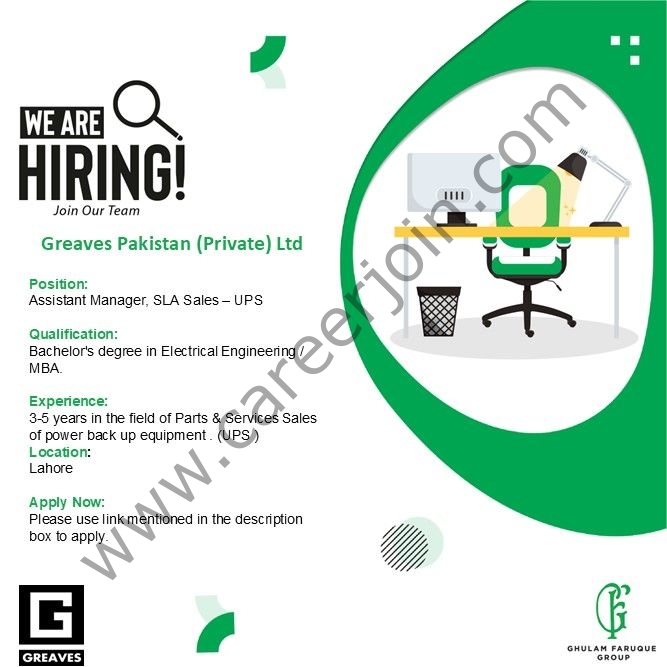 Greaves Pakistan (Private) Ltd Jobs Assistant Manager SLA Sales UPS 4 Greaves Pakistan