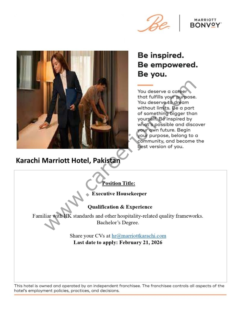 Karachi Marriott Hotel Jobs Executive Housekeeper 4 Karachi Marriott