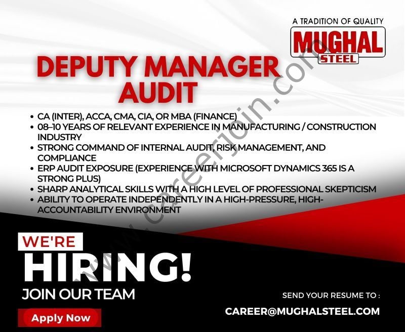 Mughal Iron & Steel Industries Limited Jobs Deputy Manager Audit 4 MUghal Steel