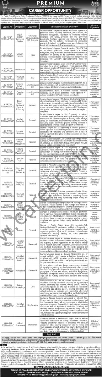 Punjab Central Business District Development Authority PCBDDA Jobs 12 February 2026 Express Tribune 325x1200 1