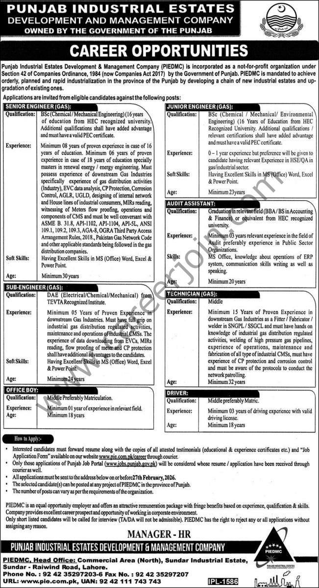 Punjab Industrial Estate Development & Management Co PIEDMC Jobs February 2026 4 Punjab Industrial Estate Development Management Co PIEDMC Jobs 13 February 2026 Express 651x1200 1