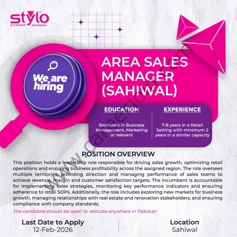 Stylo Pvt Ltd Jobs Area Sales Manager 4 STylo Pvt Ltd