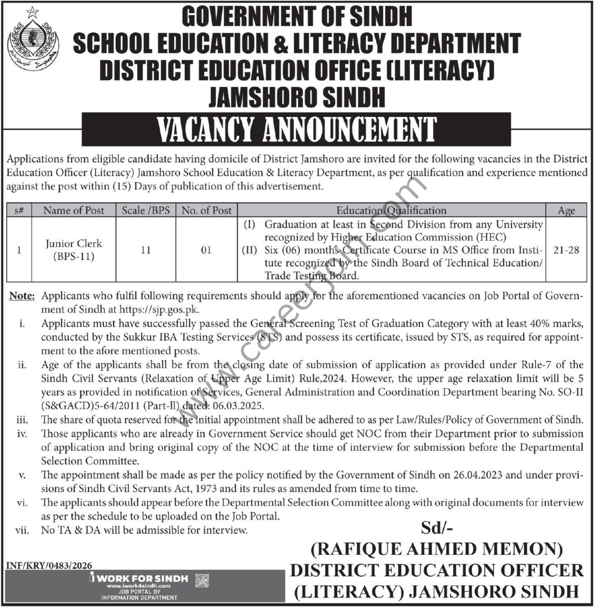 School Education & Literacy Department Sindh Jobs February 2026 4 School Education Literacy Department Jamshoro Sindh Jobs 11 February 2026 Express 1181x1200 1