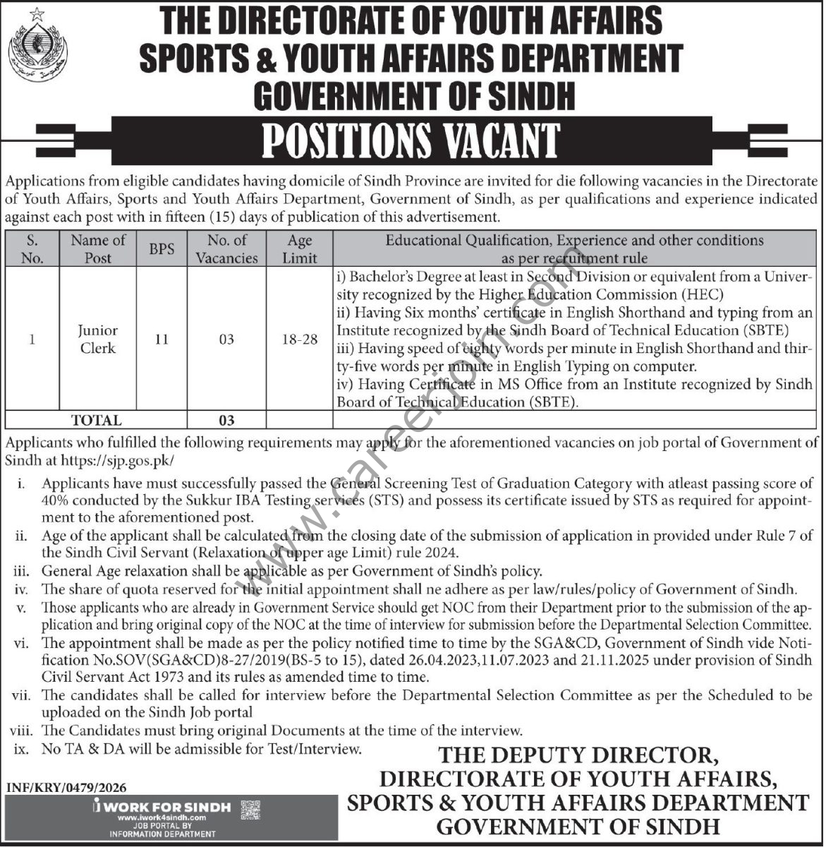 Sports And Youth Affairs Department Sindh Jobs 11 February 2026 Express 1171x1200 1
